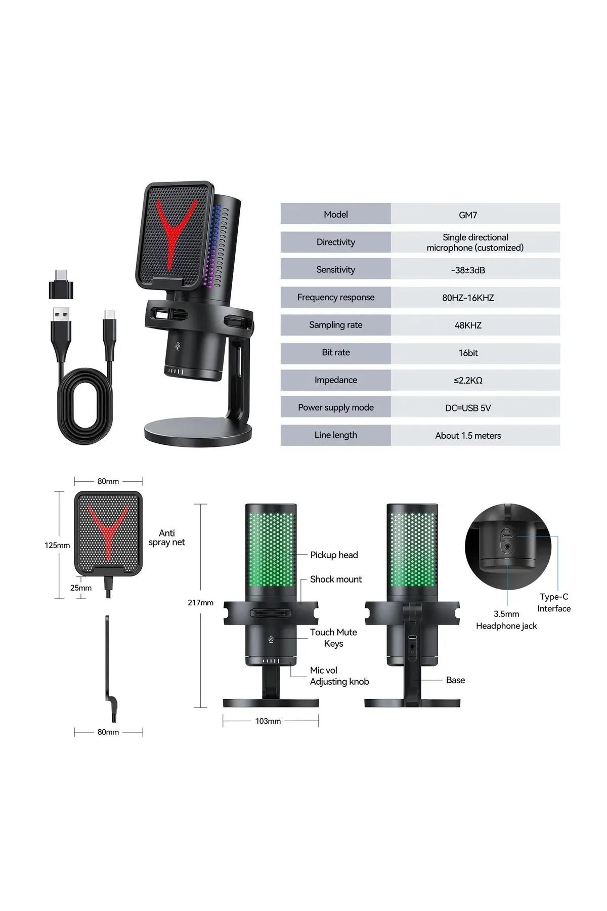 Yanmai Gm7-b Bilgisayar Masaüstü Mikrofon Semi Pro Tak Çalıştır Usb Kablolu Vlog Canlı Yayın 